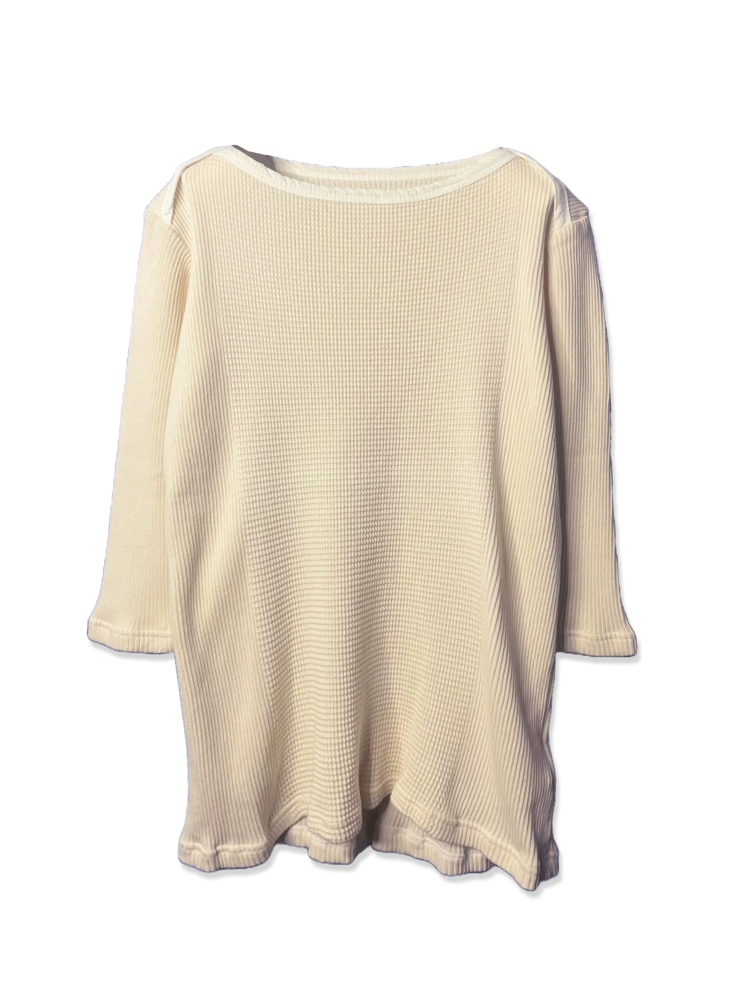 Waffle Rib Combo, 7/8 SLEEVE OVERLAP BOAT NECK TOP, cotton100 STYLE # 832-832, NATURAL — V :: roomv::room Waffle Rib Combo, 7/8 SLEEVE OVERLAP BOAT NECK TOP, cotton100 STYLE # 832-832, NATURAL — V :: roomv::room